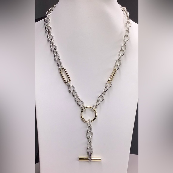 TWO TONE MULTI LINK  NECKLACE TOGGLE CLOSURE - Picture 1 of 2